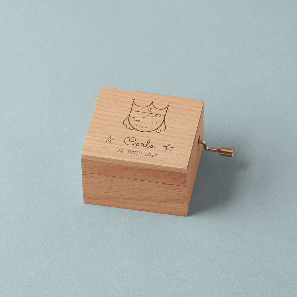 Caja musical pequeña de madera de haya cuento mágico infantil