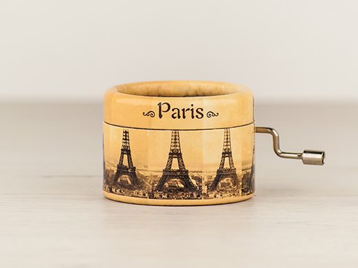 Cajita musical redonda con la Torre Eiffel